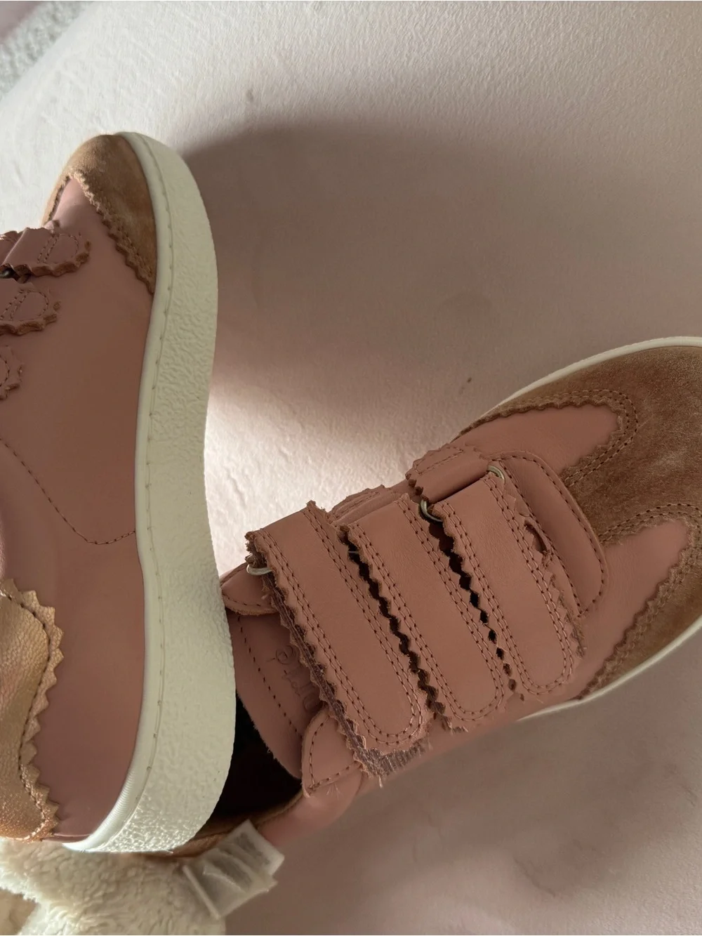 Girls Pink Triple-Strap Casual Sneakers